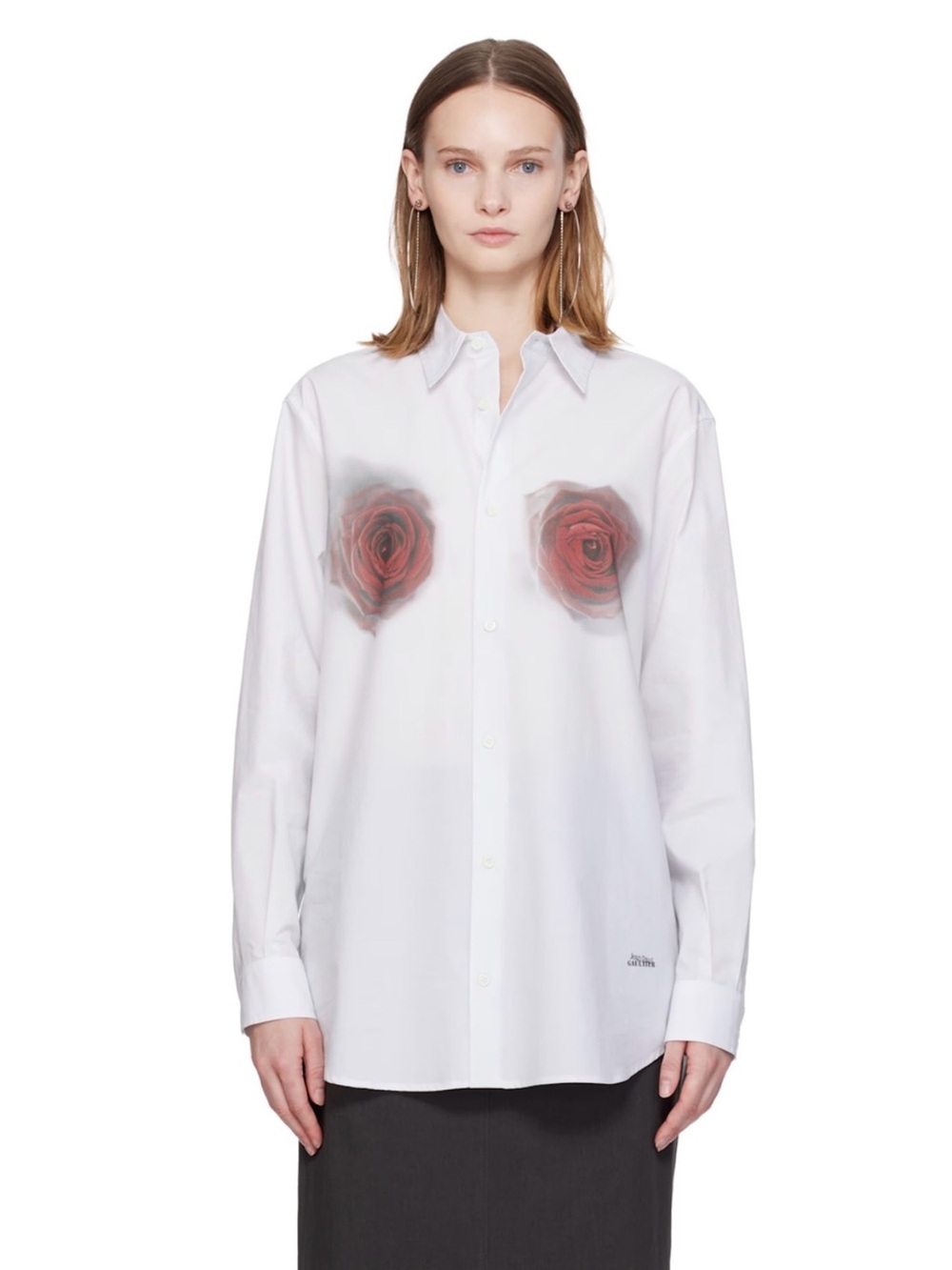 Jean Paul Gaultier White Button-Down Shirt with Red Rose Motif